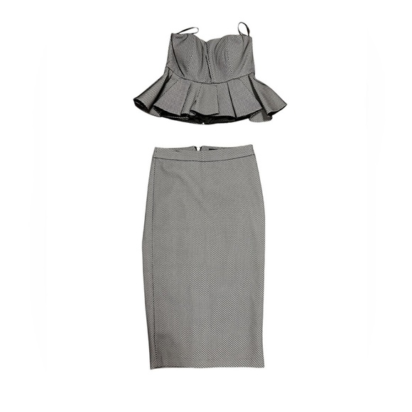 Bardot Skirt Set High Waisted Pencil Wiggle Back Zipper Fishnet Strapless Crop - Picture 3 of 9